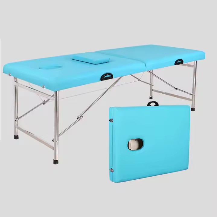 Foldable with Aluminum Frame Portable Massage Bed Sky Blue