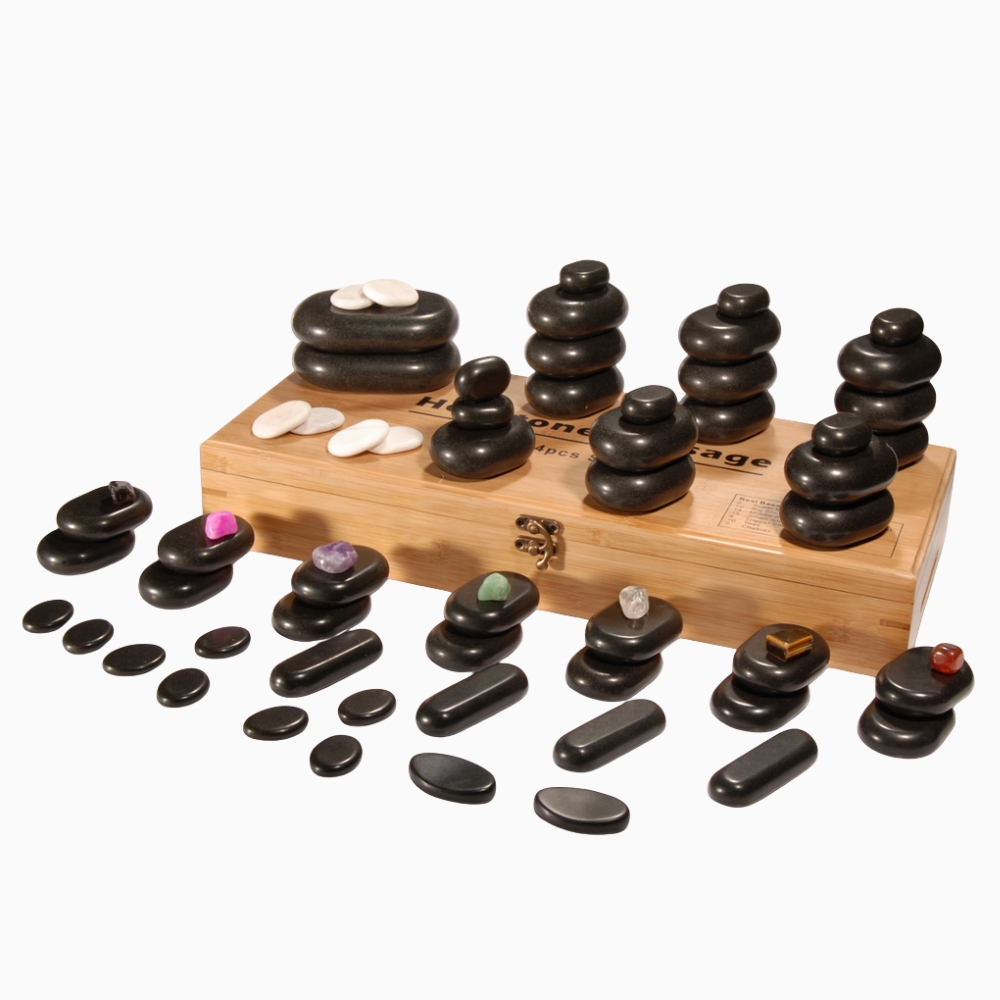 MASTER Massage Hot Stone Set 64 Pcs Deluxe Black Basalt